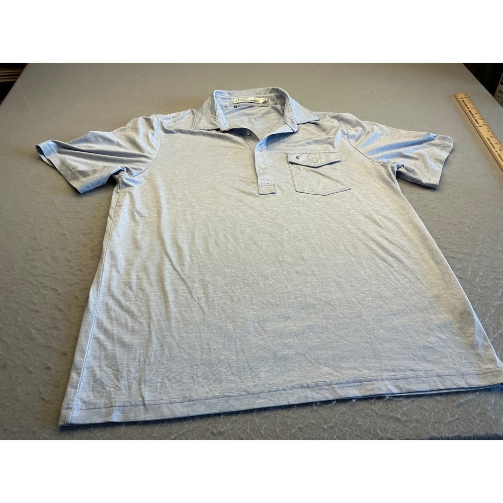 Cariloha Polo Shirt Light Blue‎ Micro Stripe Chest Pocket Large Performance Golf